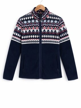 Talbots Fair Isle Navy Fleece Full Zip Jacket – Size XS